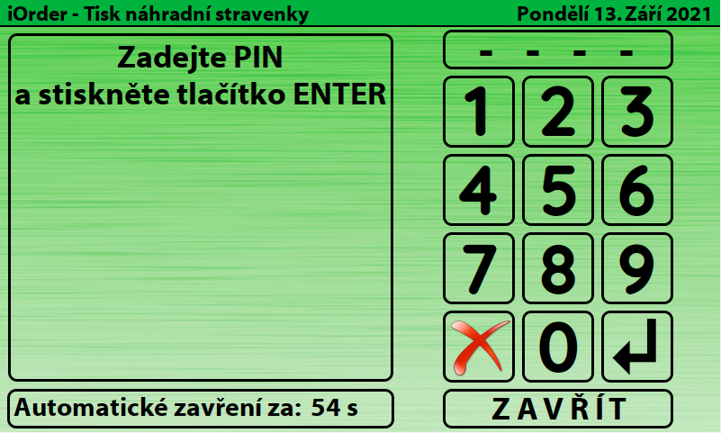 Pin pro tisk náhradní stravenky