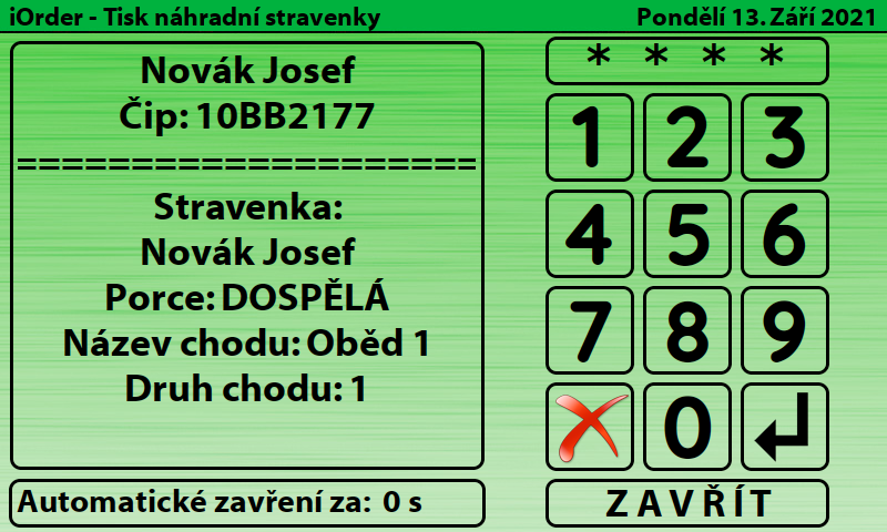 tisk náhradní stravenky