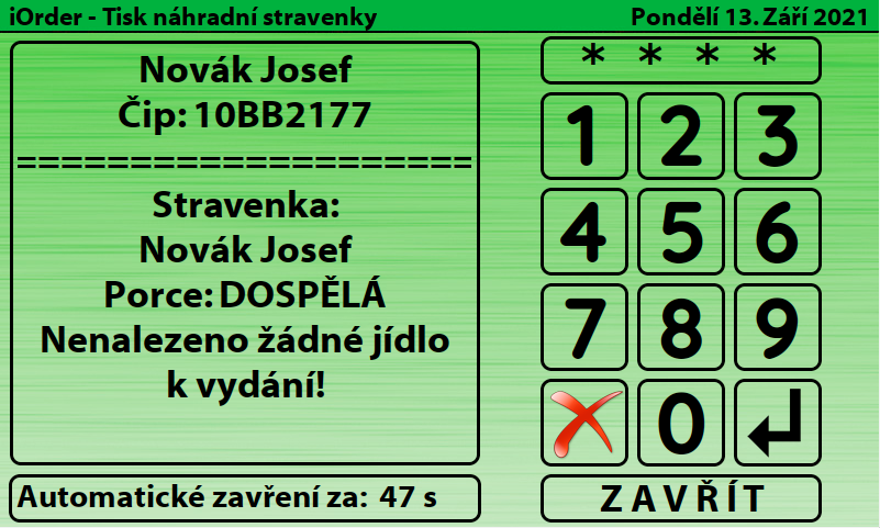 tisk náhradní stravenky
