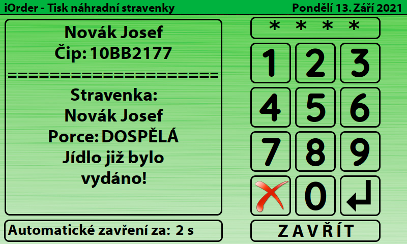 tisk náhradní stravenky