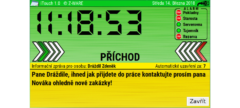 Zpráva na terminálu 